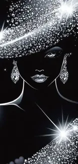 Glamorous figure with sparkling jewels and elegant hat