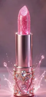 Sparkling pink lipstick with elegant design and jewels.