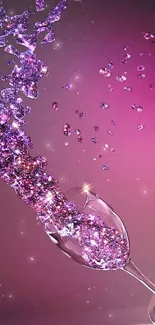 A glass of wine with sparkling pink glitter effect on a mobile wallpaper.