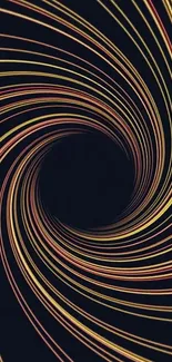 Abstract spiral with yellow and red lights on dark background.