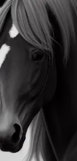 Black and white artistic horse portrait wallpaper for mobile.