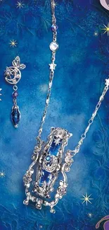 Blue jewelry against a starry background.