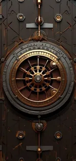 Steampunk gear mobile wallpaper with copper tones and industrial design elements.