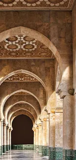 Intricately designed stone archways under sunlight creating depth and shadow.