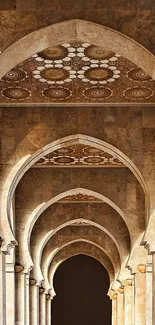 Elegant stone archway with ornate ceiling design for mobile wallpaper.