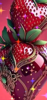 Elegant strawberry heart wallpaper design with vibrant red colors.