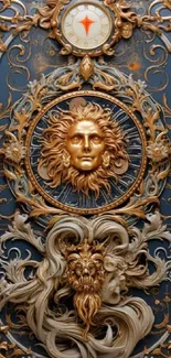 Elegant wallpaper with gold sun and lion design.