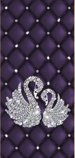 Elegant wallpaper with diamond swans and a quilted purple background.