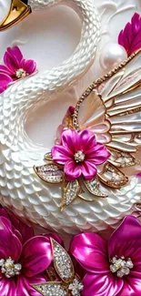 Elegant swan with pink floral accents and luxurious details.