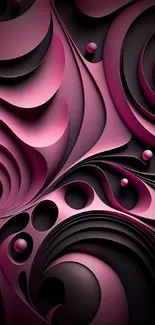 Artistic pink and black swirl mobile wallpaper with 3D abstract design.