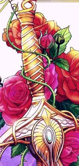 Ornate sword with intertwined roses in artistic design.