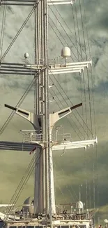 Close-up of yacht mast against cloudy sky, perfect for nautical enthusiasts.