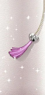 Elegant wallpaper with pink tassel charm on beige background.