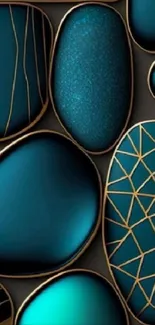 Elegant teal stones with gold lines wallpaper.