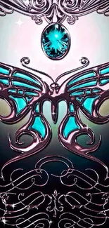 Elegant teal butterfly design with silver details.