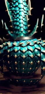 Intricate teal dragon scales with mystical elegance in a mobile wallpaper design.