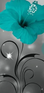 Elegant teal flower on a gray artistic background.