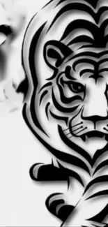 Black and white elegant tiger art wallpaper with bold, intricate lines.