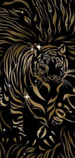 Elegant tiger stripes in black and gold on a stylish wallpaper background.