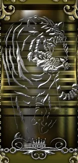 Elegant tiger wallpaper with metallic and gold accents.