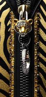 Luxury tiger-themed zipper design wallpaper with gold and black patterns.