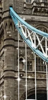 Detailed view of Tower Bridge with sparkling lights.