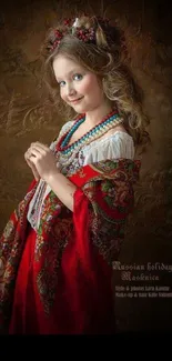 Young girl in traditional dress wallpaper with elegant design.