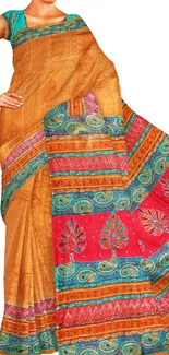 Vibrant and colorful traditional saree design showcasing intricate patterns.