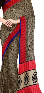 Elegant saree wallpaper with red and black accents on beige background.