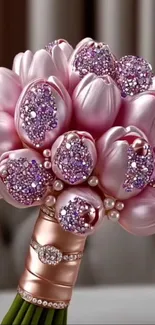 Pink tulip bouquet with sparkling gems