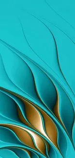 Elegant turquoise wallpaper with flowing patterns and bronze accents.