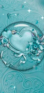 Elegant turquoise heart with floral design.