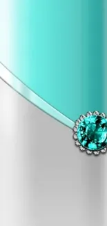 Elegant turquoise and silver wallpaper with gemstone.