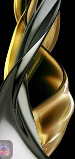 Elegant gold and black twisting ribbons wallpaper for phones.