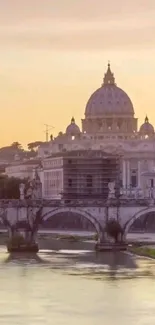 Sunset over Vatican City with St. Peter's Basilica in the forefront.