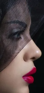 Side profile of a woman in a veil with red lips.