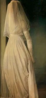 Elegant veiled bride painting with classic vintage style.