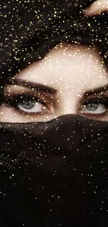 Veiled eyes with intense gaze in a black backdrop wallpaper.