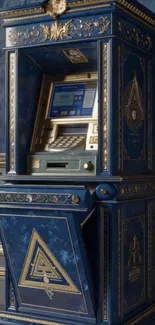 Vintage ATM with gold accents in royal blue.