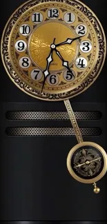 Vintage clock with golden details on a black background.