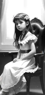 Vintage style image of young girl sitting on ornate chair.