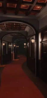 Vintage hallway with arches and warm lighting