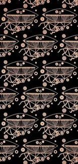 Elegant wallpaper with vintage geometric patterns on a black background.