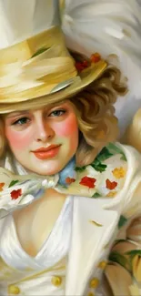 Vintage-style portrait of a woman with a hat, vibrant and elegant.