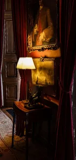 Vintage room with maroon curtains and elegant decor.