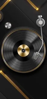 Elegant black and gold vinyl record wallpaper for mobile phones.