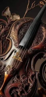 Intricate and elegant violin wallpaper art for mobile devices.