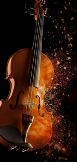 Elegant violin with artistic vibrant sparks on a dark background wallpaper.