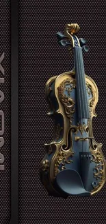 Elegant violin with golden details on textured background.