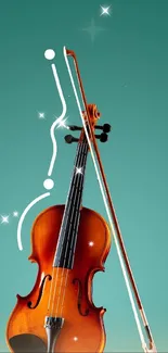 Elegant violin with teal background for mobile wallpaper.